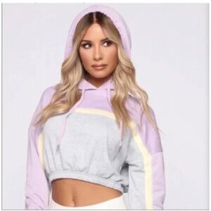 🪞 NEW athleisure long sleeve crop panel hoodie sweater top in colorblock